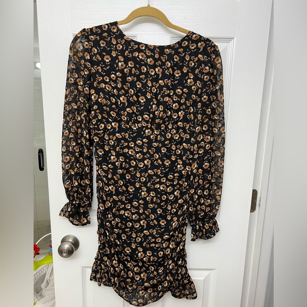 Worn once. Storia Mini Dloral Dress with Sheer Sleeves.